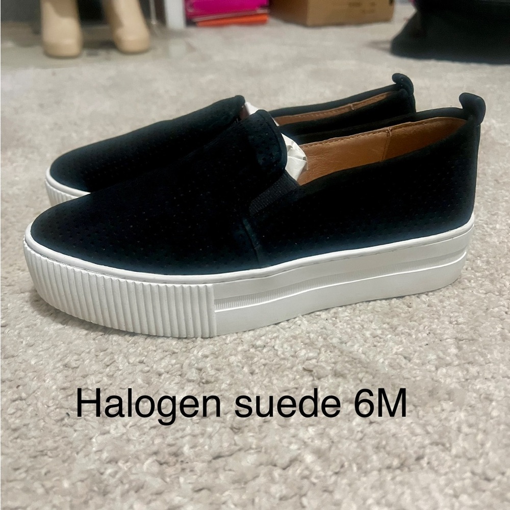 Halogen Black Suede Platform Loafers. NWT